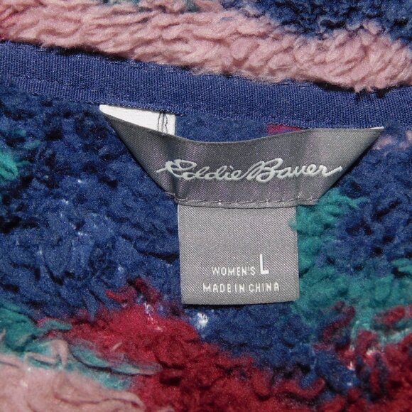 Eddie Bauer Womens L High pile Teddy Fleece Multicolor Camo 1/4 Zip Pullover - Picture 5 of 9